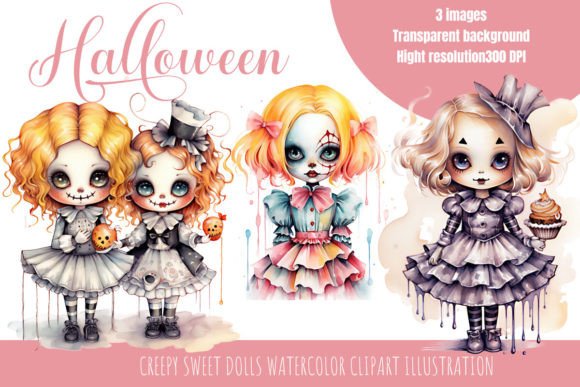Download Creepy Sweet Dolls Watercolor - Premium Resources