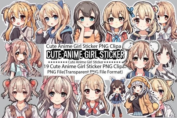 Download Cute Anime Girl Sticker Clipart Bundle - Sticker Collection